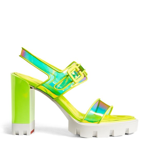 Christian Louboutin LOUBI DUNISS LUG 100 PVC Patent Platform Heels Sandals - Picture 1 of 16